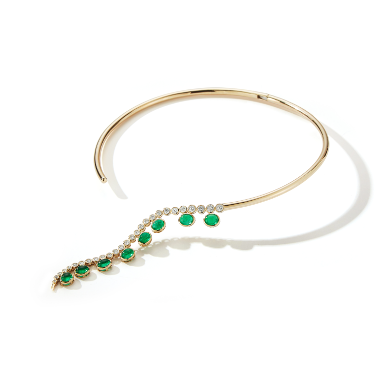 Ondyn necklace in 14-karat yellow gold with Muzo emeralds and diamonds. Photo: Ondyn Fine Jewelry.