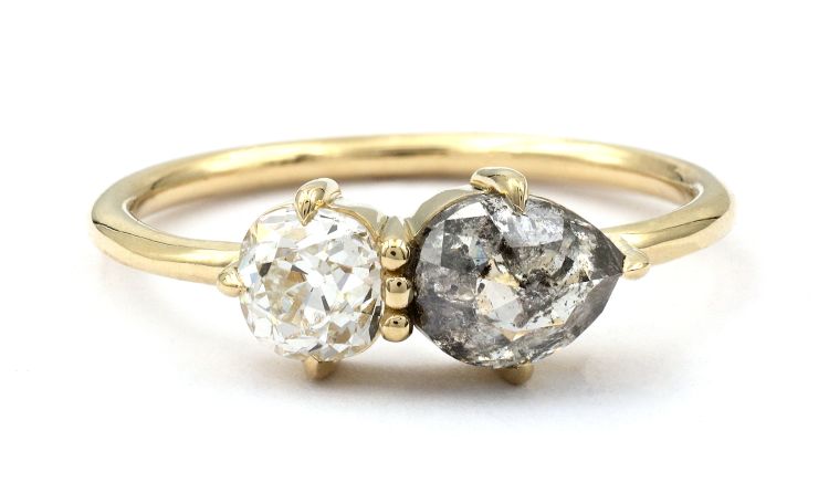 Toi et moi rustic diamond and old mine-cut diamond two-stone engagement ring. Photo: Sofia Kaman. 