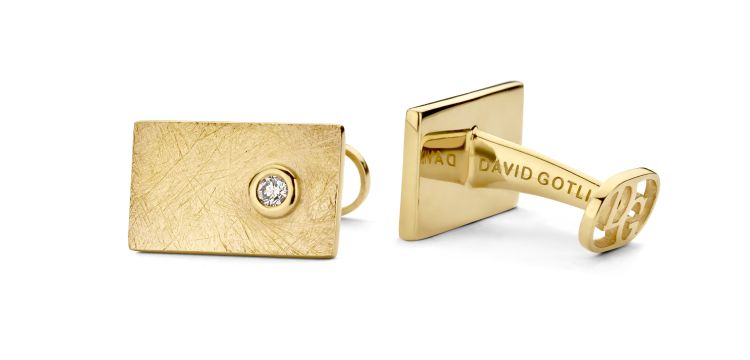 David Gotlib Gold Rush cuff links in 18-karat gold with diamonds, from the Gold Fever collection.