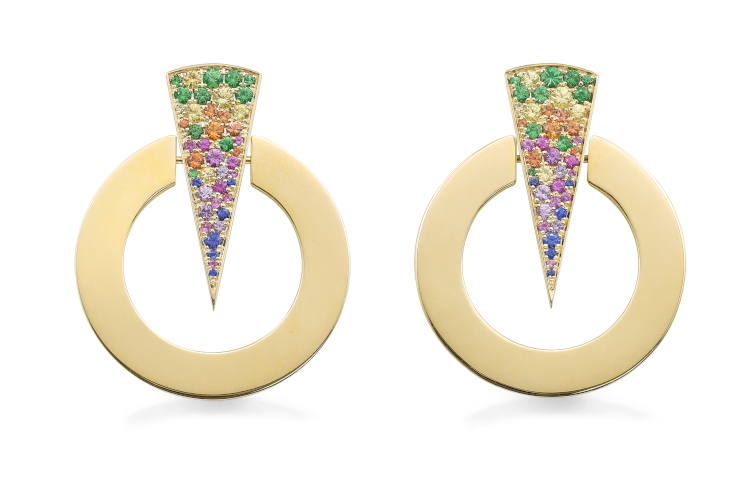 Robinson Pelham Strike earrings in 14-karat gold with tsavorites and sapphires. Photo: Robinson Pelham.