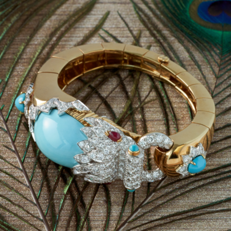 David Webb turquoise, ruby and diamond Chimera bracelet. Photo: David Webb.