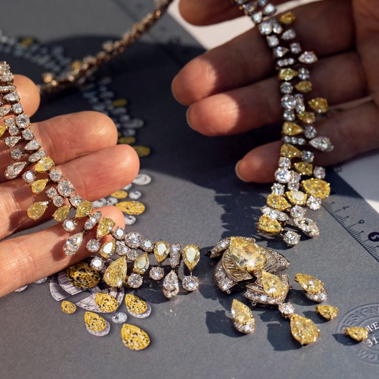 Making of a yellow diamond and diamond necklace from the Graffabulous collection. Photo: Graff. 