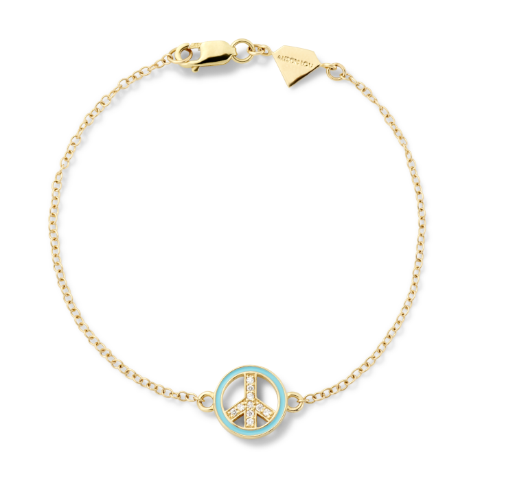Alison Lou Peace Sign bracelet in 14-karat gold with enamel and diamonds. Photo: Alison Lou.