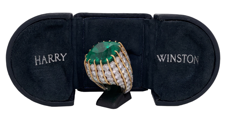 Harry Winston ring with a 52-carat emerald and diamonds. Photo: Paul Fisher.