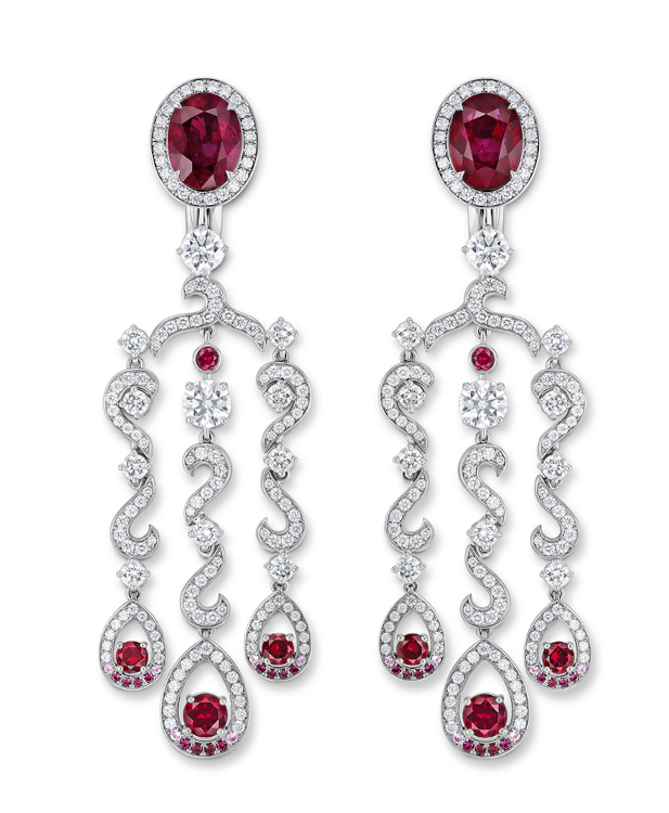 Gübelin Blushing beauty chandelier earrings with Mozambique rubies and diamonds. Photo: Gübelin.