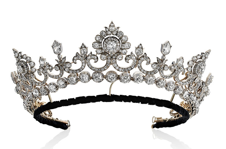 The Anglesey tiara, circa 1890, with 106 carats of old European and old mine-cut diamonds.