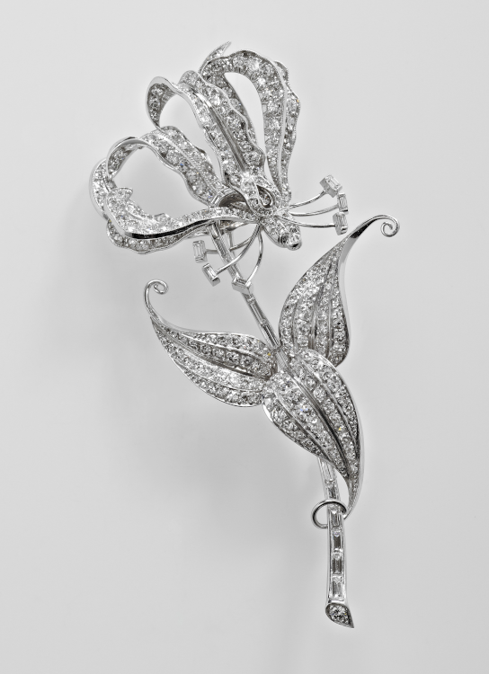 The Flame-Lily brooch by A & Sidersky & Son, 1947 — one of the pieces on display at Windsor Castle. Photo: Royal Collection Trust. 