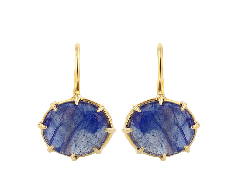 Blue sapphire cabochon hook earrings in 14-karat gold by Grace Lee. Photo: Grace Lee.