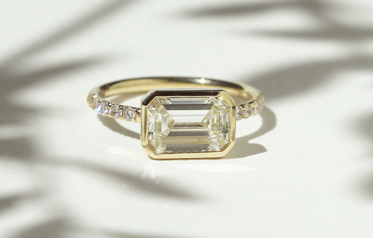 Grace Lee emerald-cut diamond ring, in bezel setting. Photo: Grace Lee.