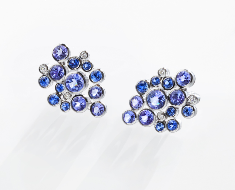 Martha Seely Constellation earrings with sapphires, tanzanites & diamonds. Photo: Martha Seely.