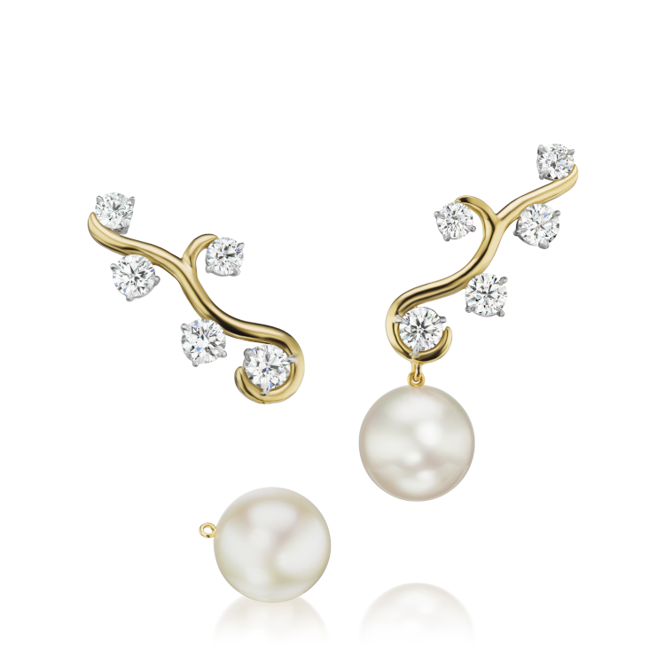 Assael ear climbers in 18-karat gold and diamonds with or without pearls. (Assael)