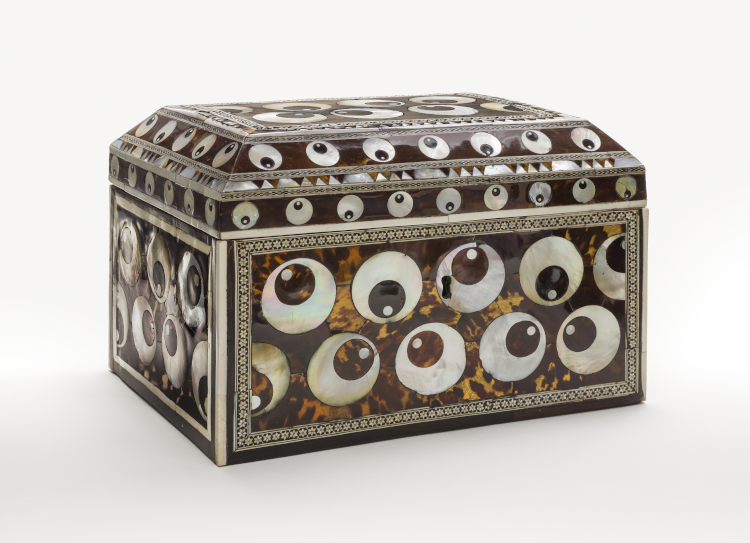 A wooden box made in Turkey, circa 1640, with tortoiseshell, mother-of-pearl, ivory and bone inlay. (Los Angeles County Museum of Art)