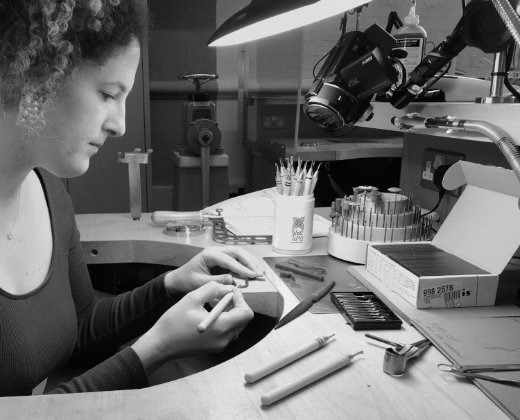 Jewellery designer Clio Saskia at the bench in her London studio. (Clio Saskia)