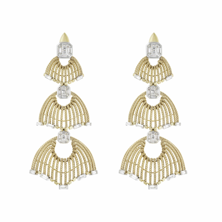 Together chandelier earrings with white diamonds. (Nikos Koulis)