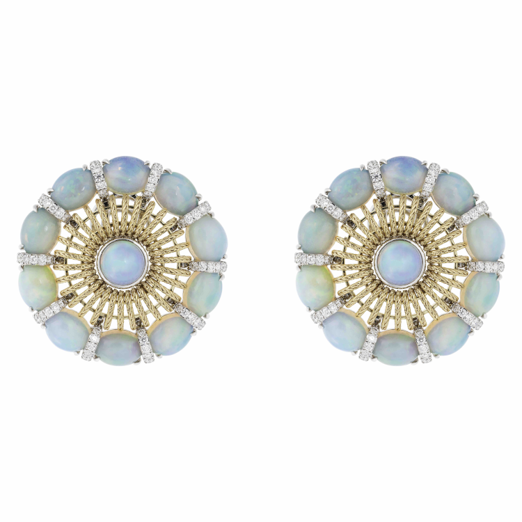 Together earrings with opals and diamonds in 18-karat gold. (Nikos Koulis)