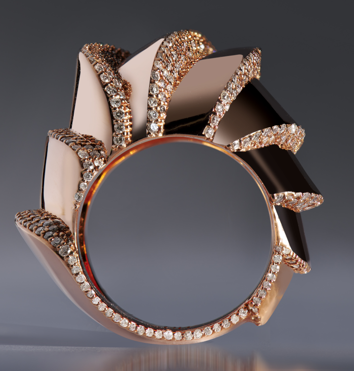 Tiger Continuum ring in 18-karat rose gold with champagne diamonds. (JV Insardi)