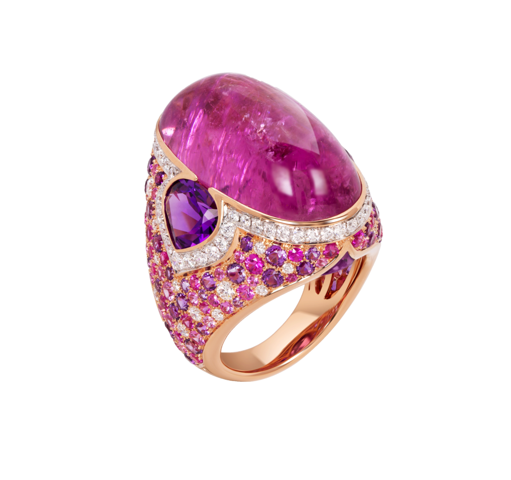 Marina B. Filippa ring with pink tourmaline pavé, multi-color sapphires, and diamonds. (Marina B.)