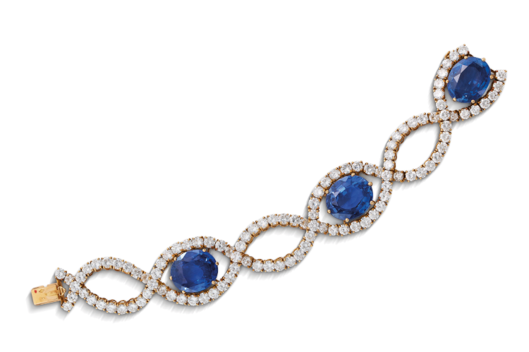 This Reza diamond and sapphire bracelet attracted strong interest and was sold for $305,965. (Christie's)
