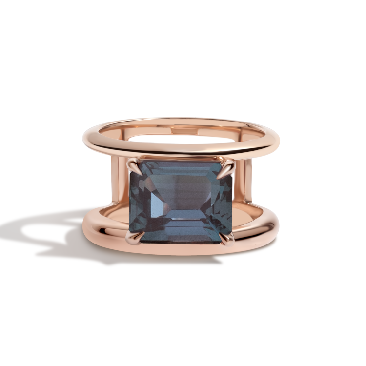 Shahla Karimi double-band ring with a 6.22-carat cultivated alexandrite, set in 14-karat yellow gold. (Shahla Karimi)