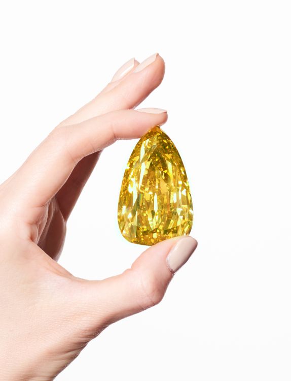 The Golden Canary, a 303.10-carat, fancy-deep brownish-yellow diamond sold at Sotheby's in New York on December 7. (Cedric Ribeiro/Sotheby's)