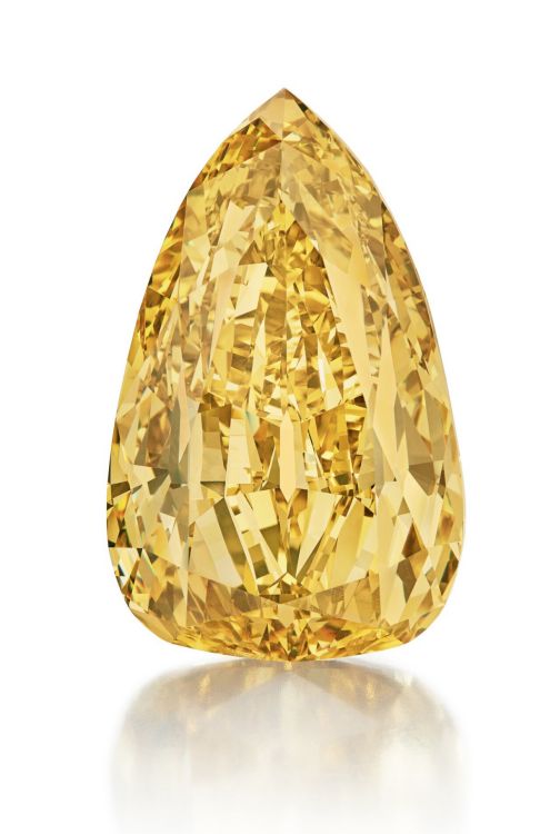 The 303.1-carat fancy deep-brownish-yellow “Golden Canary” sold for $12.4 million at Sotheby’s in 2022, in New York. (Sotheby’s) 