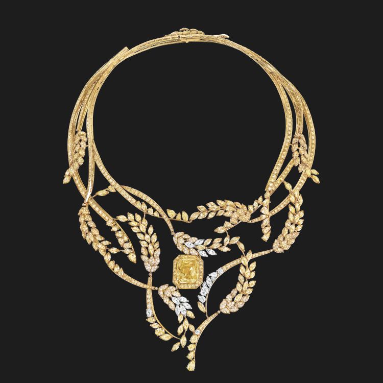 Chanel Fête des Moissons necklace is set with white and yellow diamonds, from the Les Blés de Chanel high jewelry collection, 2016. (Chanel)