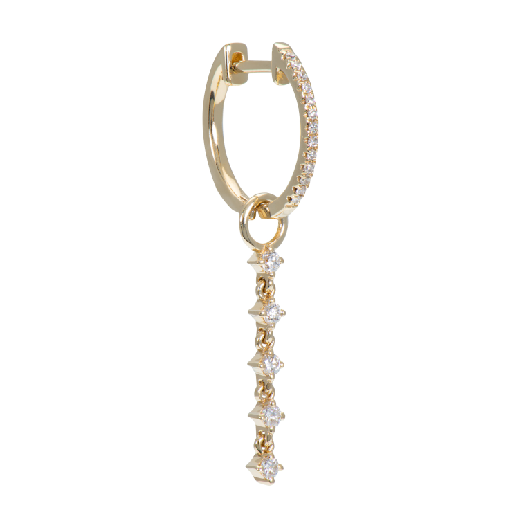Pavé diamond hoop set in 14-karat yellow gold with chain and white diamonds. (Ali Weiss Jewelry)