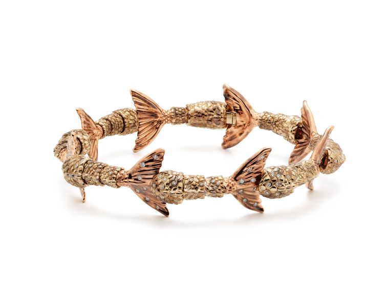 Mermaid Tails bracelet by Bibi van der Velden in 18-karat gold with diamonds. (Bibi van der Velden)