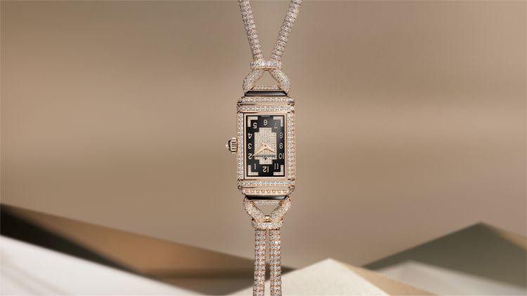 Jaeger-LeCoultre  Reverso secret necklace of onyx beads and diamond-set links. (Jaeger-LeCoultre)