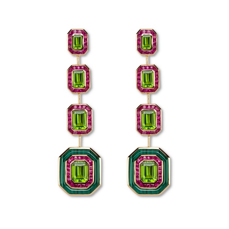 Annoushka Statement peridot earrings crafted in 18-karat yellow gold with an outstanding 158 gemstones. (Annoushka)