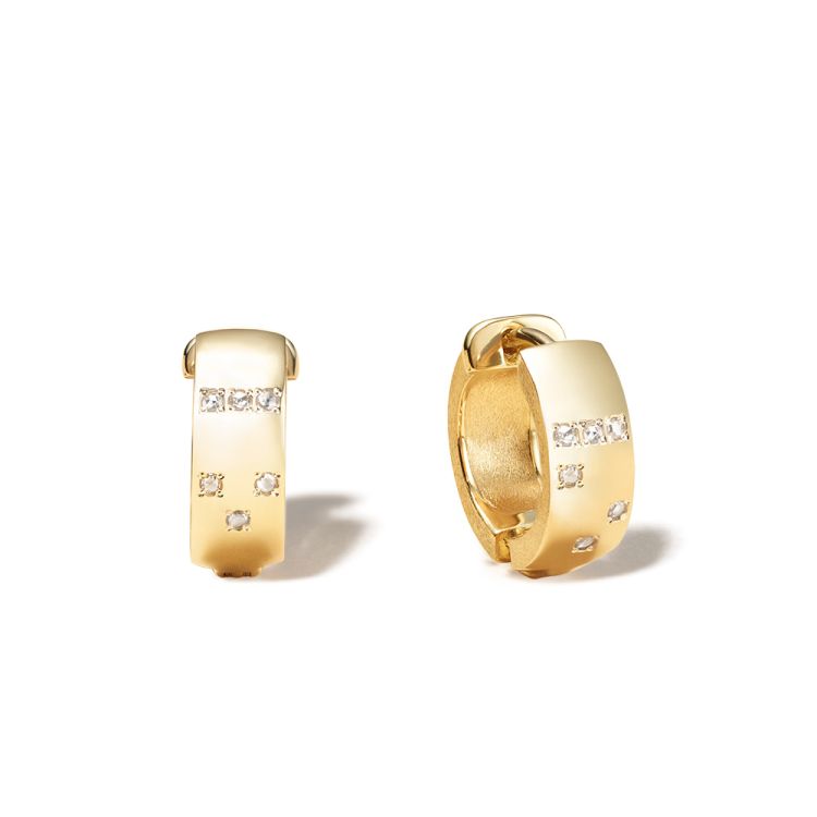 Milamore diamond braille collection, love hoop earrings in 18-karat yellow gold. (Milamore)