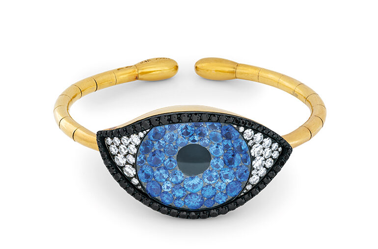 sapphire, spinel and diamond Eye bangle that sold for CHF 856,800. All pieces from the Christie’s Geneva auction on May 17.