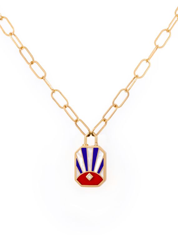 L'atelier Nawbar Lock’in Light mother of pearl, lapis lazuli and diamond pendant. (L'atelier Nawbar)