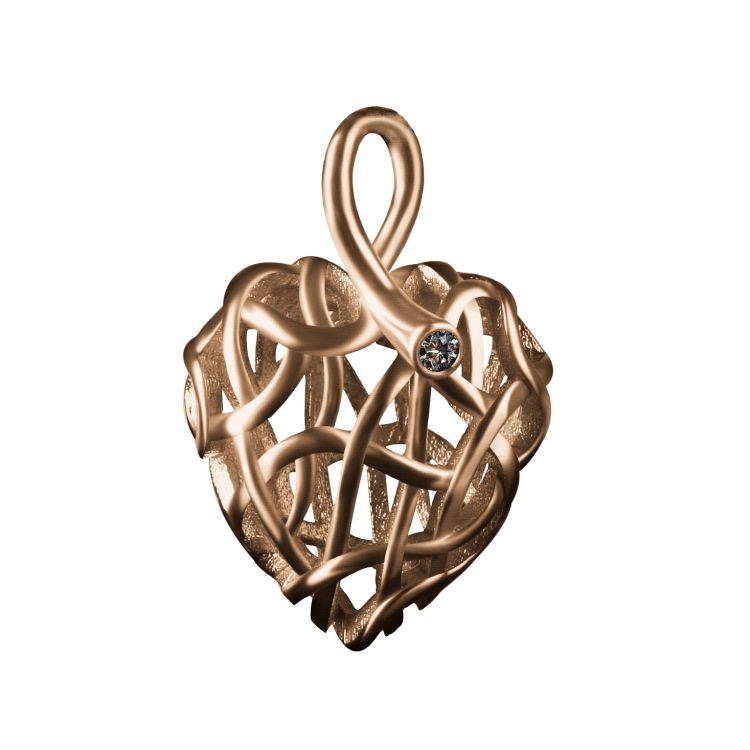 Annette Welander Entwined mesh heart pendant in 18-karat gold with one diamond. (Annette Welander) 