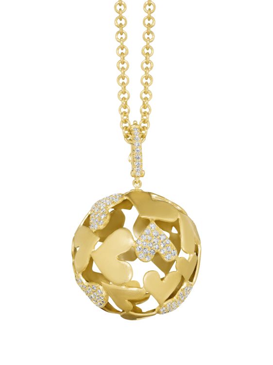 Susan Gordon Love Spinning Globe pendant necklace in 22-karat gold with diamonds. (Susan Gordon)
