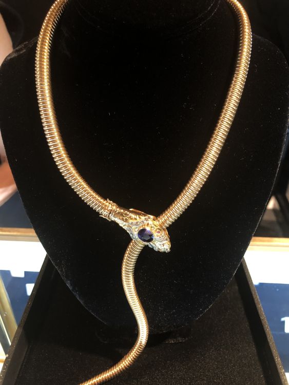 A 18-karat yellow gold snake necklace from DK Farnum. (Anthony DeMarco)