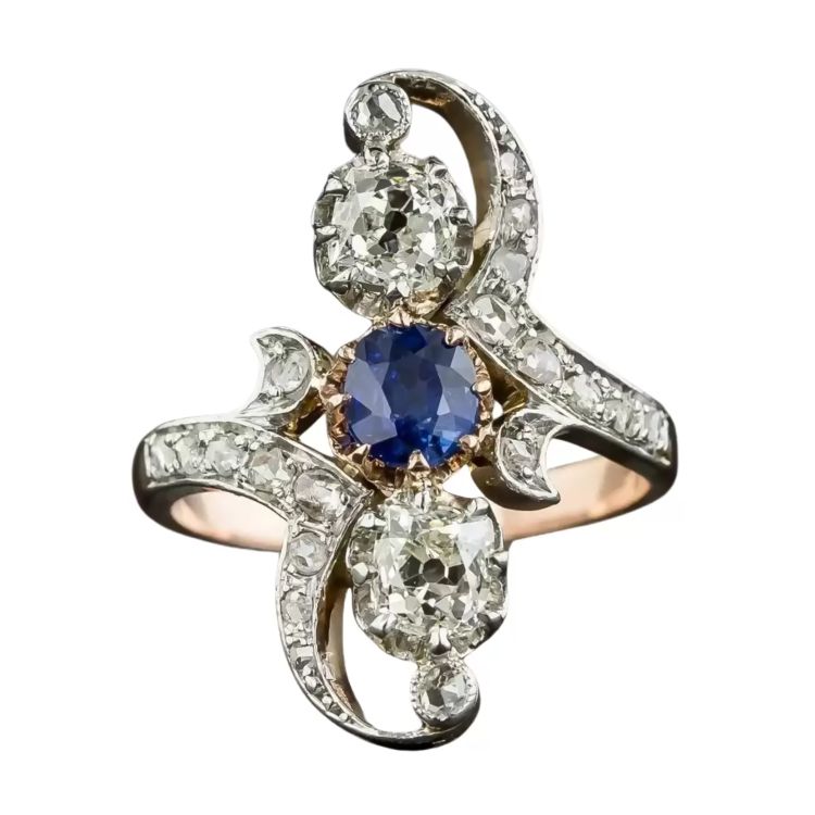 French Belle Époque sapphire and diamond ring. (Lang Antique & Estate Jewelry)
