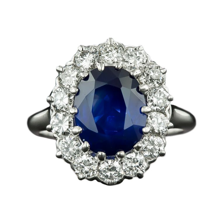 Edwardian ring set with an oval, 2.39-carat sapphire. (Lang Antique & Estate Jewelry)