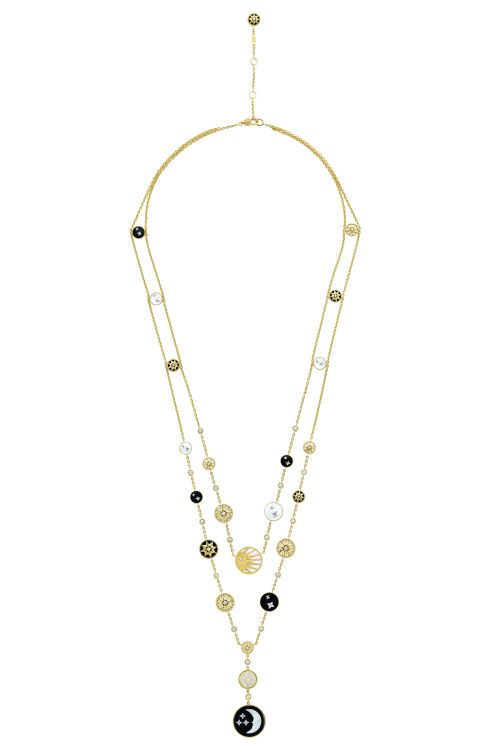 Dior Rose des Vents necklace in 18-karat gold and platinum, embellished with diamonds, mother of pearl and onyx. (Dior)