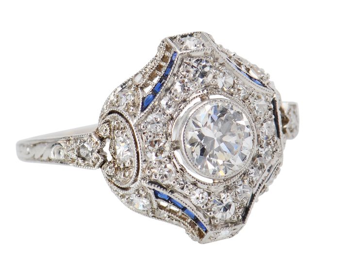 Edwardian antique diamond sapphire engagement ring. (The Three Graces)