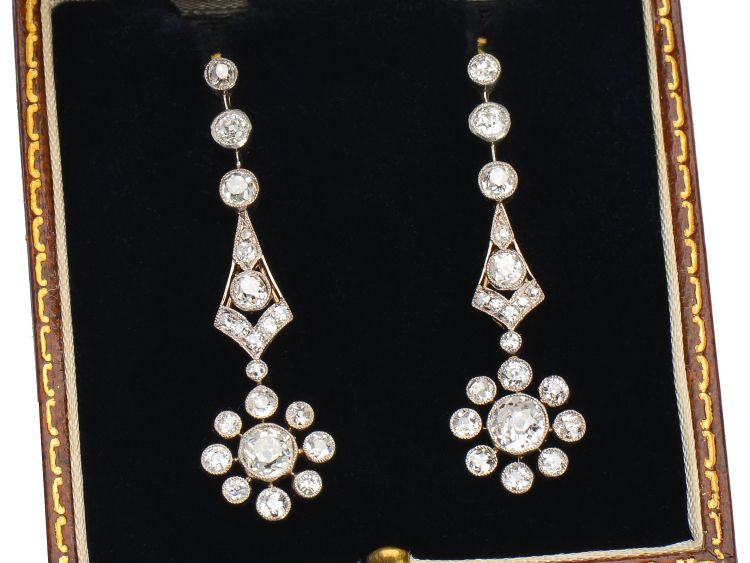 Edwardian diamond dangle earrings.(The Three Graces)