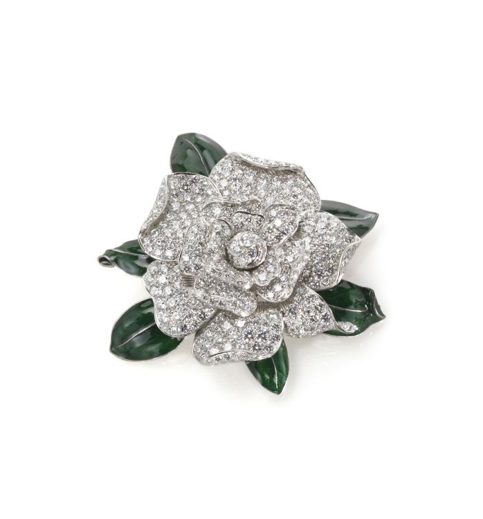 Oscar Heyman Gardenia diamond and enamel brooch (Oscar Heyman)