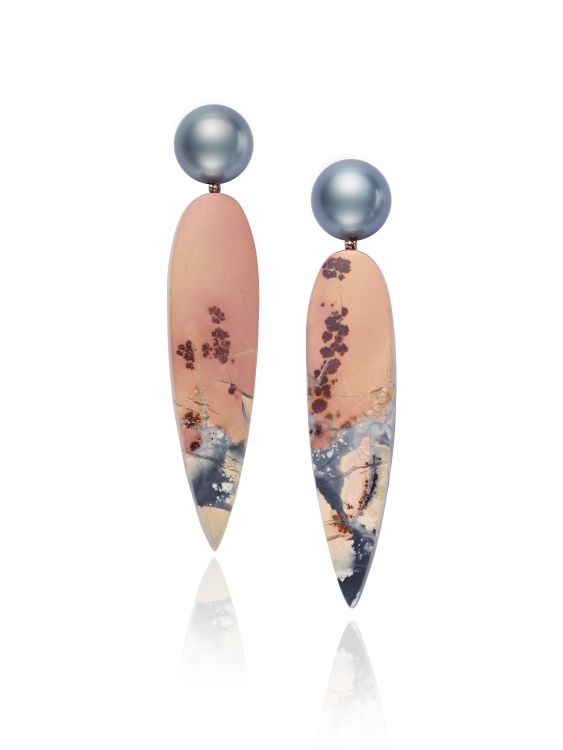 Assael earrings with Maligano jasper and Tahitian pearls. (Assael)
