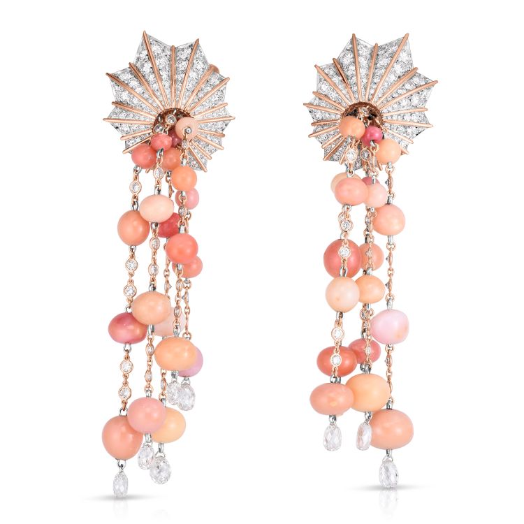 Cicada earrings with 62.75 carats of conch pearls, and diamond. (Cicada)