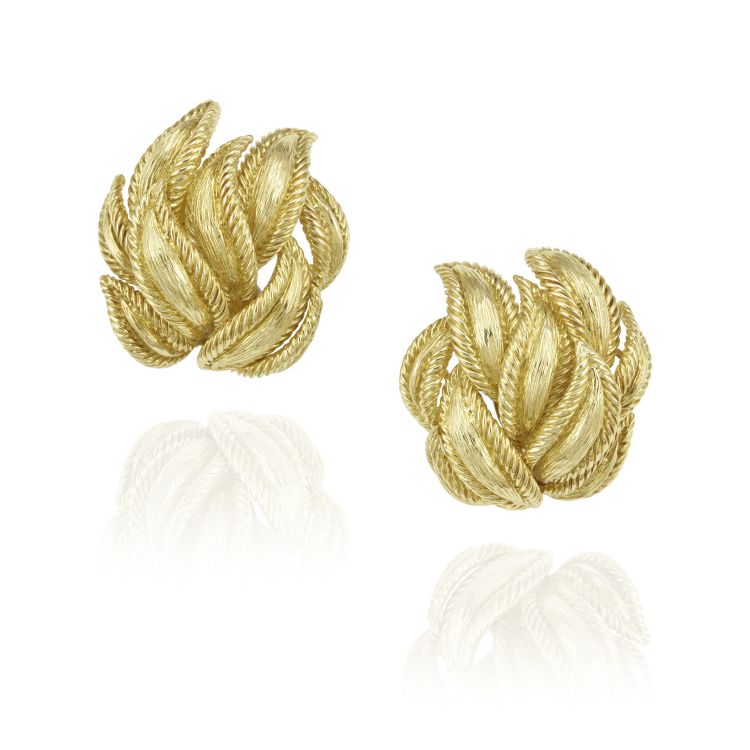 David Webb leaf ear clips in 18-karat gold. (Bonhams)
