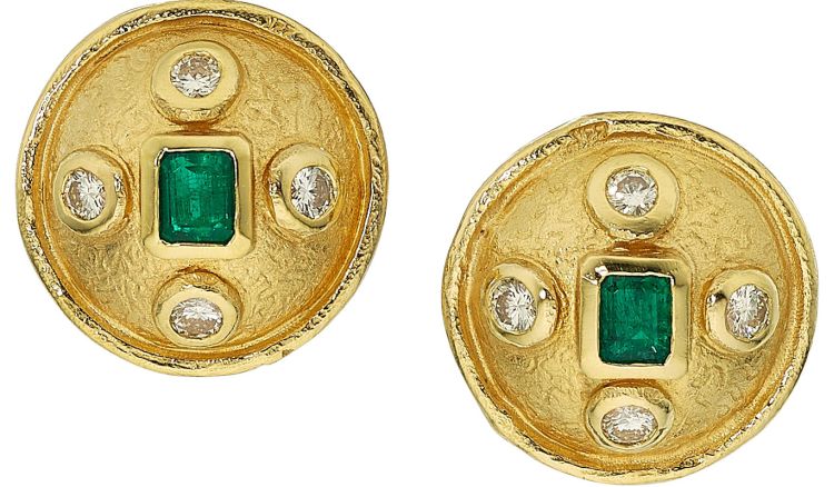 Jean Mahie emerald and diamond gold earrings. (Heritage Auctions)