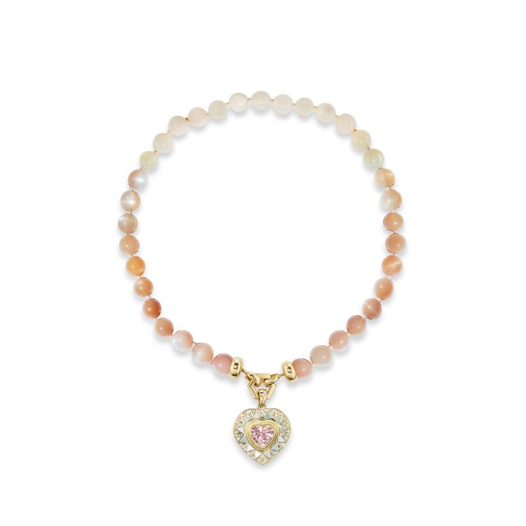 Harwell Godfrey necklace with ombre peach moonstone and a 5.28-carat malaya garnet. (Harwell Godfrey)