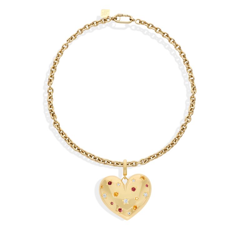 Gem-set heart pendant in 14-karat yellow gold. (Lauren Rubinski)