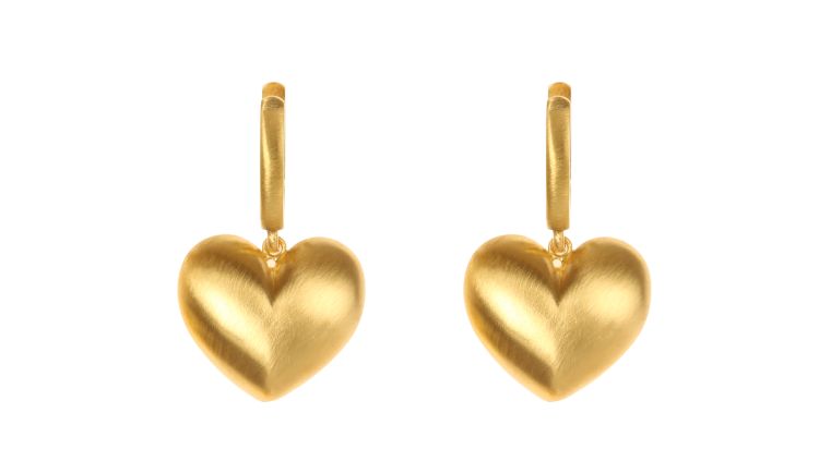 Heart drop earrings in 14-karat yellow gold. (Lauren Rubinski)