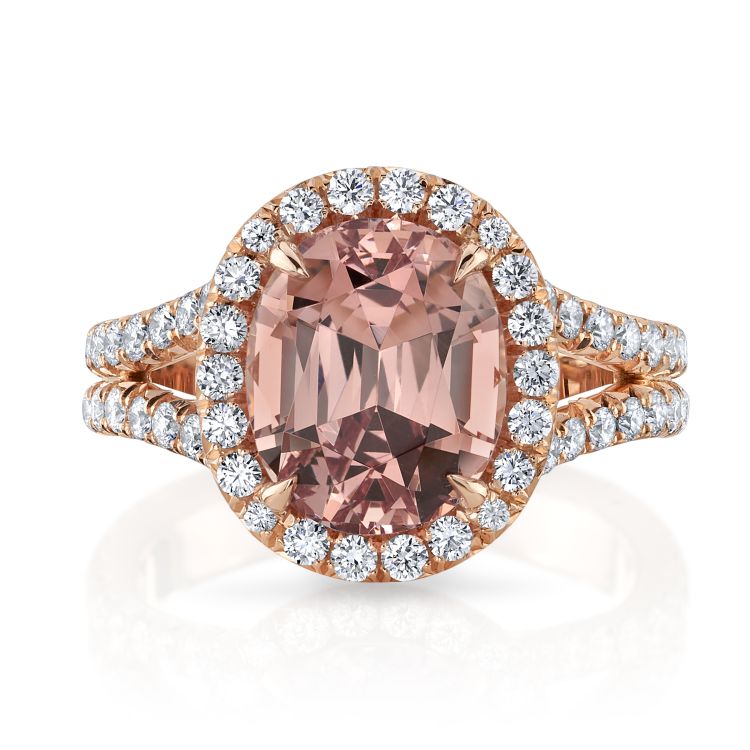Omi Privé ring with a 4.66-carat peach garnet and diamonds. (Omi Privé)
